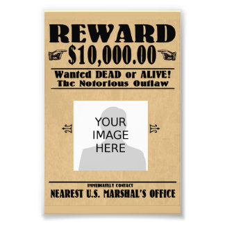 Impression Photo Personnalisé Recherché mort ou vivant