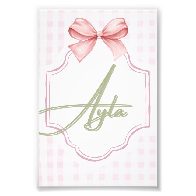 Impression Photo Personnalisée Ayla Baby Girl Nursery Bow&En vichy (Devant)