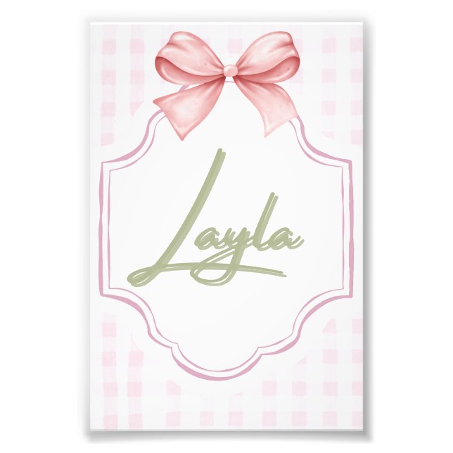 Impression Photo Personnalisée Layla Baby Girl Nursery Bow&En vichy (Devant)