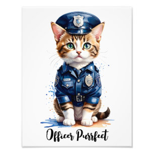 Impression Photo Personnaliser Chat dans Police Uniforme Aquarelle 
