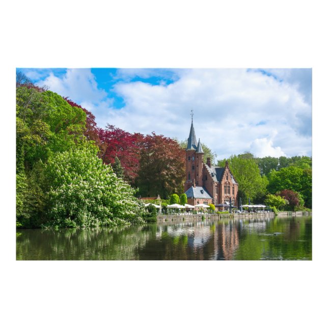 Impression Photo Petit château près du lac à Bruges, Belgique (Devant)