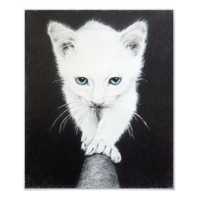 Impression Photo Petit chaton blanc Dessin animal Amoureux de les c (Devant)
