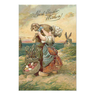 Impression Photo Petite Fille Moulin à Vent Œuf de Pâques Agneau