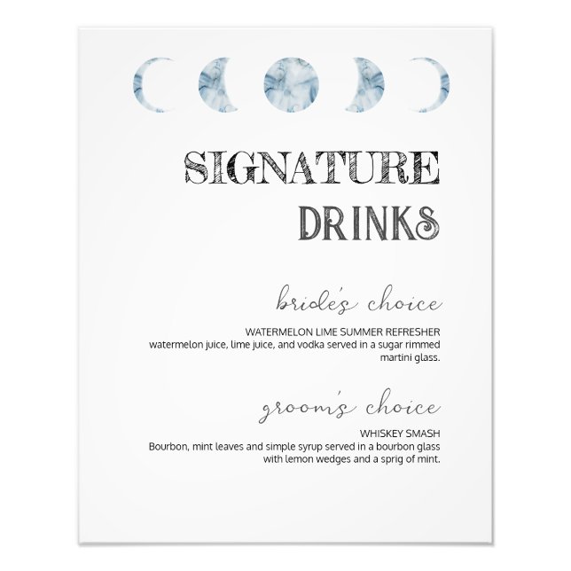 Impression Photo Phases de la lune Signature Boissons Mariage Bar P (Devant)