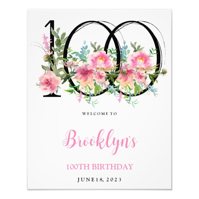 Impression Photo Pies roses 100e anniversaire Bienvenue (Devant)