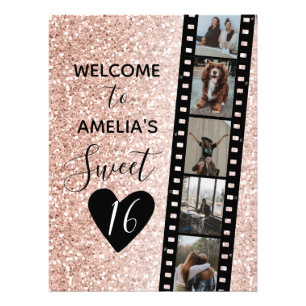 Impression Photo Pink Sparkle Sweet 16 Anniversaire Bienvenue Signe