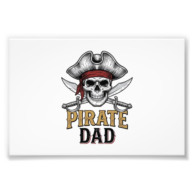 Impression Photo Pirate Papa Crâne Épée Vintage Gravure T-Shirt_1 (Devant)