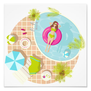 Impression Photo Piscine fille en bikini plage d'été