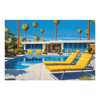 Impression Photo Piscine moderne du milieu du siècle