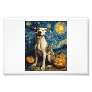 Impression Photo Pit Bull Cute Dog Halloween Jack O Lantern Pumpkin