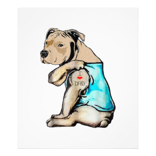 Impression Photo Pitbull Chien I Love Papa Tattoo drôle Famille