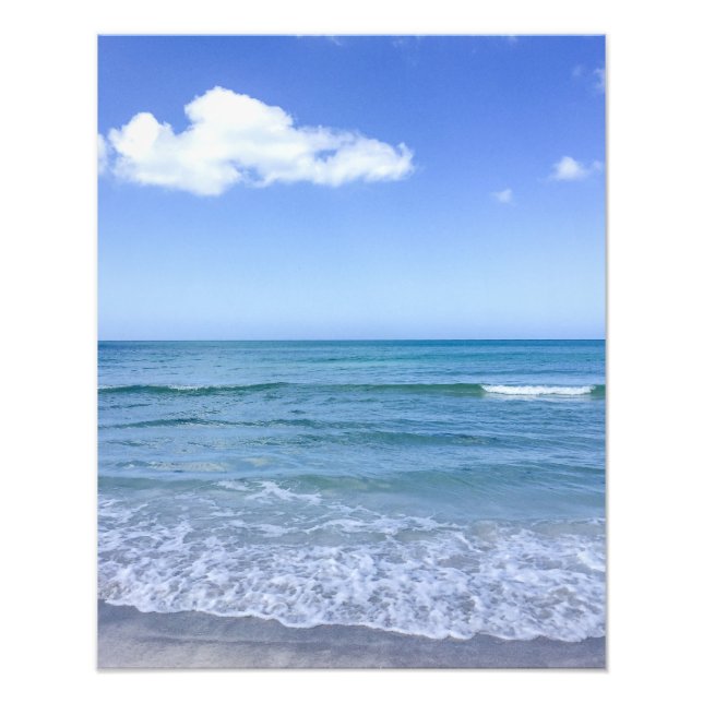 Impression Photo Plage Eau Bleu Ciel Blanc Nuages Arrière - plan Oc (Devant)