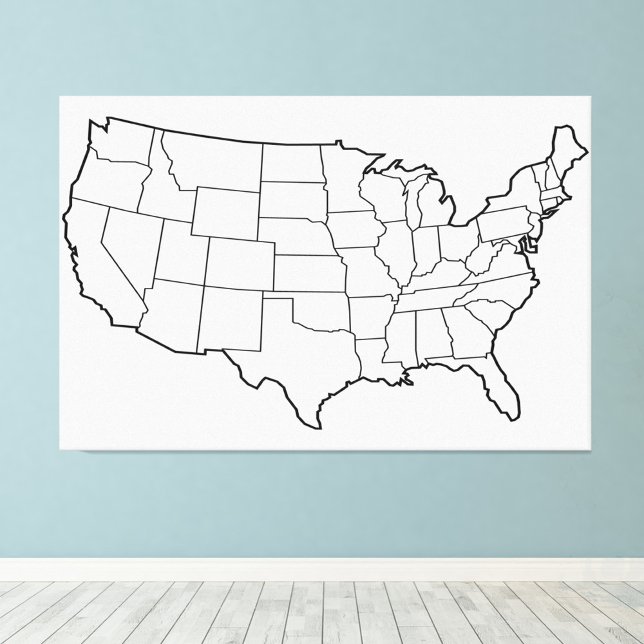 Impression Photo Plan américain - Blanc Outline États-Unis 60x40 po (Créateur téléchargé)