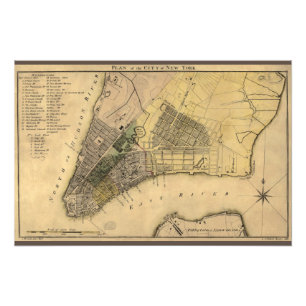 Impression Photo Plan vintage de New York, 1789, restauré