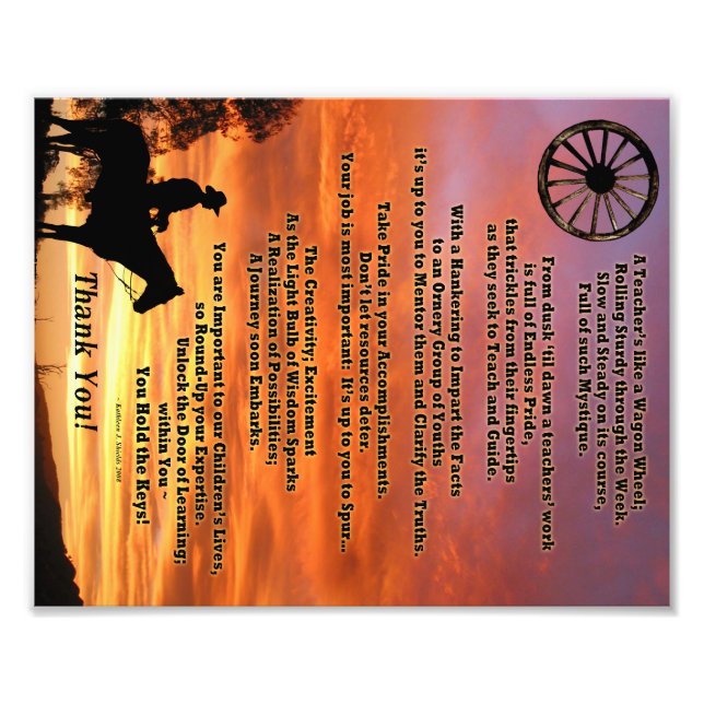 Impression Photo Poème d'appréciation de l'enseignant occidental Im (Devant)