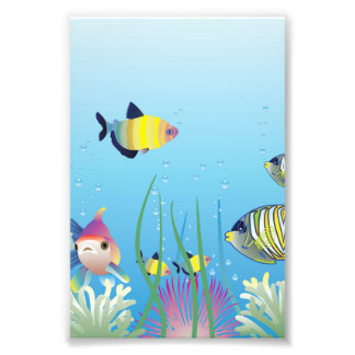 Impression Photo Poissons et bulles tropicaux colorés