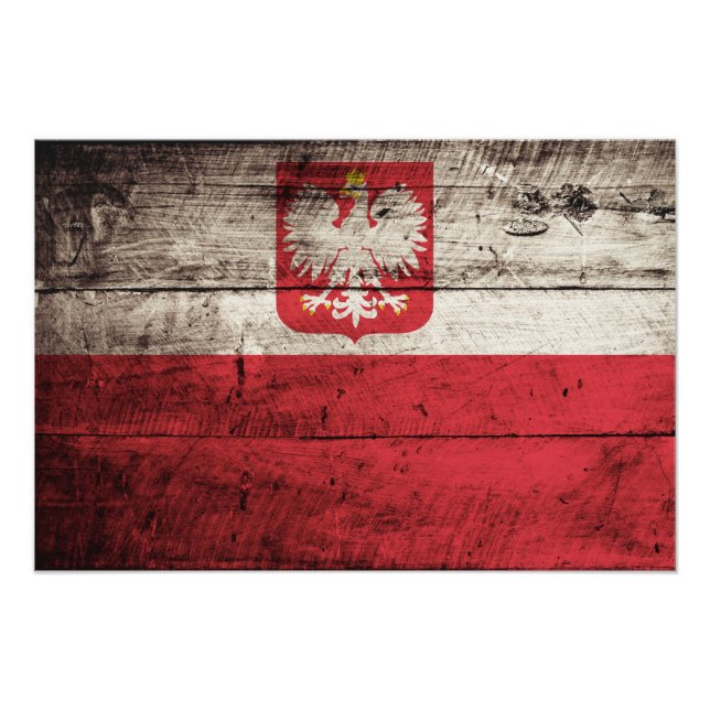 Impression Photo Poland flag on Old Wood Grain (Devant)