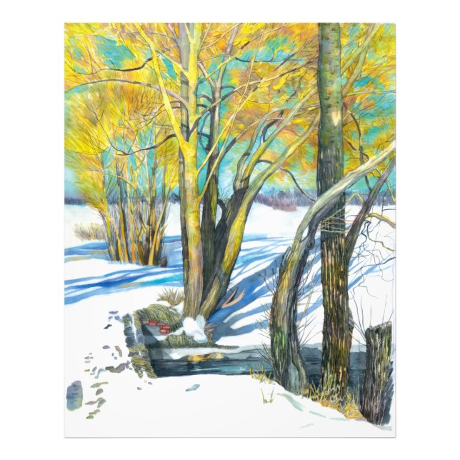 Impression Photo Pont en hiver Peinture aquarelle (Devant)