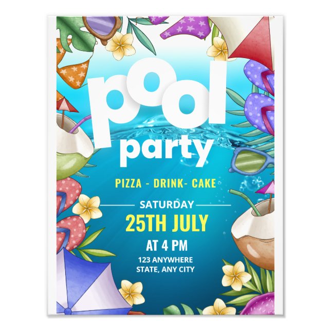 Impression Photo Pool Party Anniversaire Invitation, fête d'été (Devant)