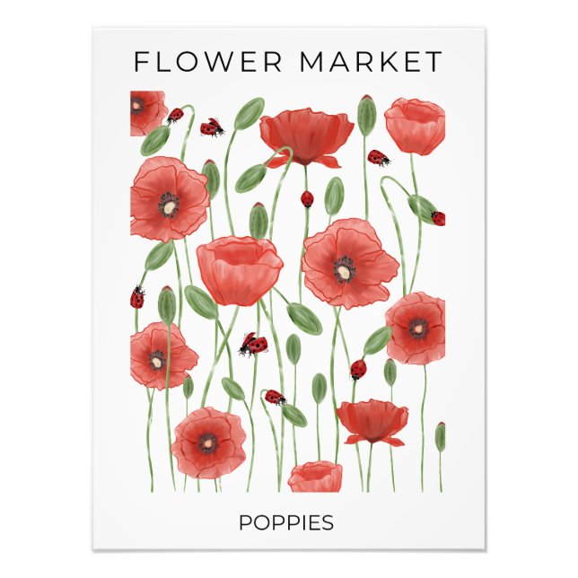 Impression Photo Poppies rouges du marché aux fleurs et coccinelles (Devant)