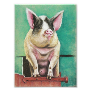 Impression Photo porc heureux dans la peinture animale en pastel