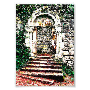 Impression Photo Porte rocheuse et escaliers dans le château maure