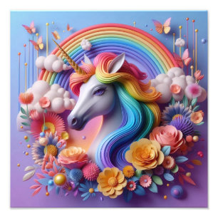 Impression Photo Portrait 3D Unicorne dynamique avec des accents fl