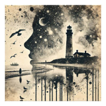 Portrait à double exposition avec phare de ciel ét
