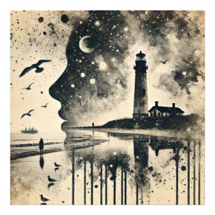 Impression Photo Portrait à double exposition avec phare de ciel ét