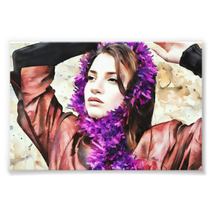 Impression Photo Portrait Artistique De La Femme Avec Écharpe Viole