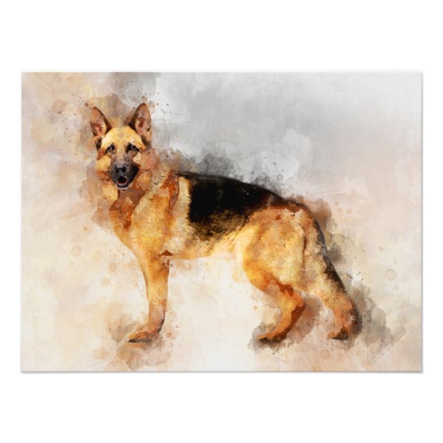 Impression Photo Portrait d'aquarelle de chien berger allemand 02 (Devant)