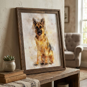 Impression Photo Portrait de chien berger allemand en aquarelle Art