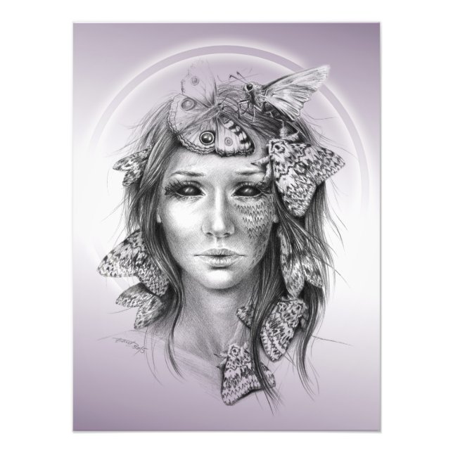 Impression Photo Portrait de femme avec papillons de nuit Surreal D (Devant)