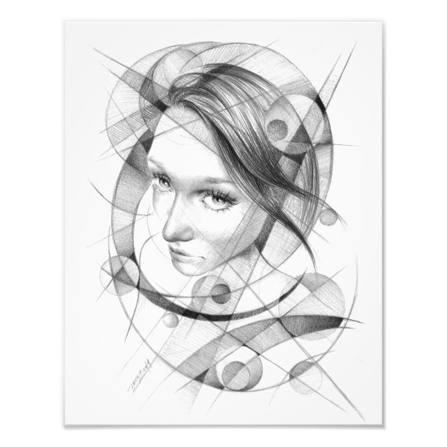 Impression Photo Portrait de fille Dessin d'art Lignes de cercles g (Devant)