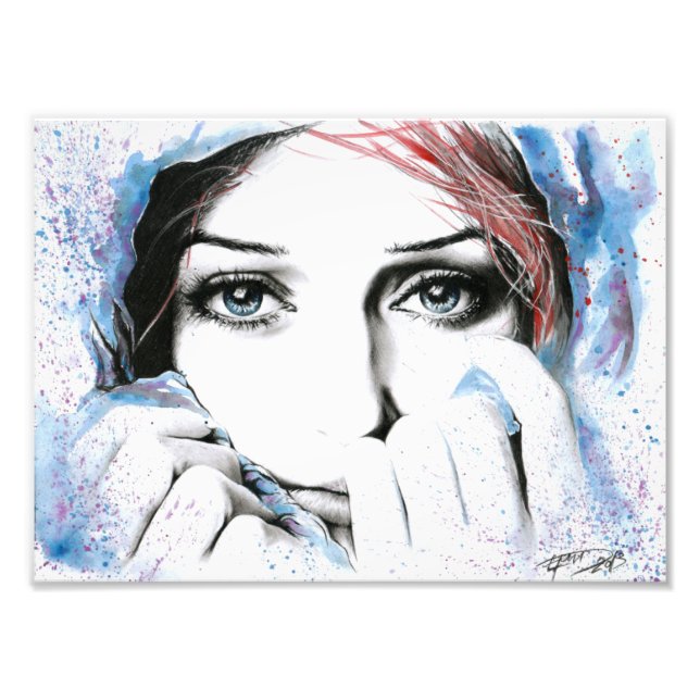Impression Photo Portrait de fille Joli yeux aquarelle peinture art (Devant)