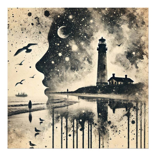 Impression Photo Portrait double exposition avec ciel étoilé (Devant)