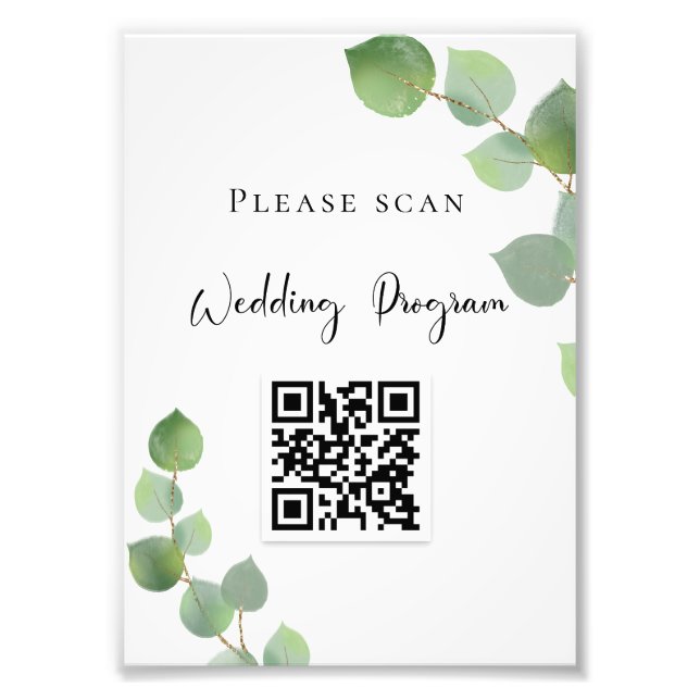 Impression Photo Programme de mariage QR code eucalyptus verdure (Devant)