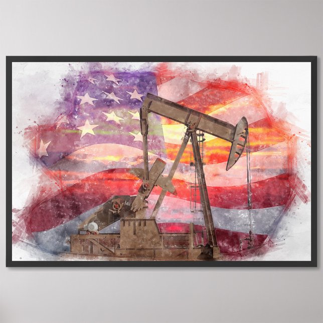 Impression Photo Pumpjack silhouette pastille Drapeau américain (Créateur téléchargé)