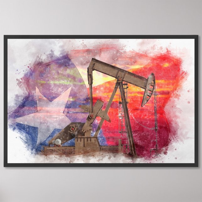 Impression Photo Pumpjack Texan icône dessin pastel avec Texas Flag (Créateur téléchargé)