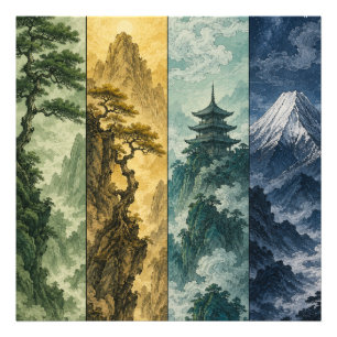 Impression Photo Quatre Saisons Montagne   Paysage à l'encre japona