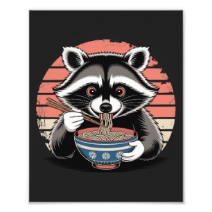 Impression Photo Raccoon manger Ramen Style Vintage japonais