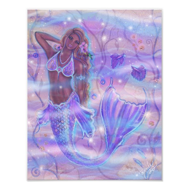 Impression Photo Raeni Mermaid aux bettas violets par Renee Lavoie (Devant)