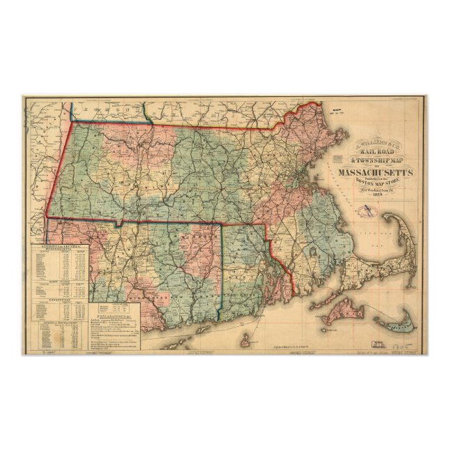 Impression Photo Rail Road & Township Map of Massachusetts, 1879 (Devant)