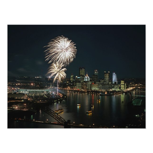 Impression Photo RARE-Pittsburgh at Night With Fireworks (Devant)