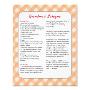 Impression Photo Recette préférée de la famille Retro - Lasagna