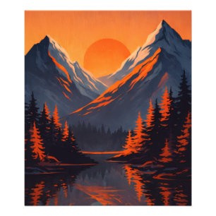 Impression Photo Reflet de coucher de soleil de montagne Ciel orang