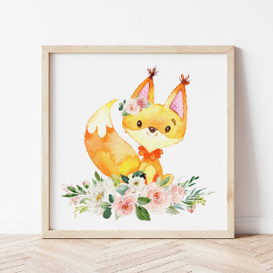 Impression Photo Renard, Animaux De Bois, Boho, Fleurs Roses