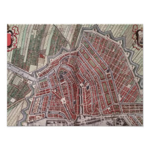 Impression Photo Réplique carte de la ville d'Amsterdam 1652