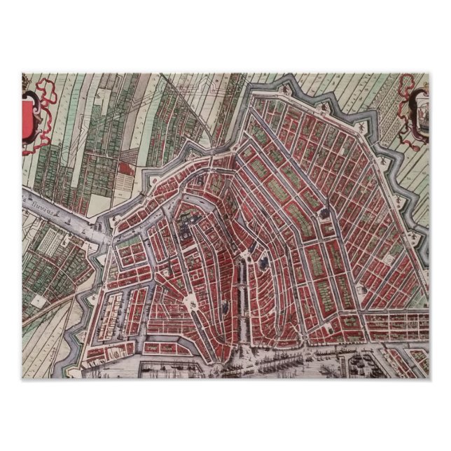 Impression Photo Réplique carte de la ville d'Amsterdam 1652 (Devant)