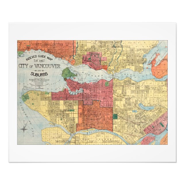 Impression Photo Retro 1914 Map City of Vancouver British Columbia (Devant)